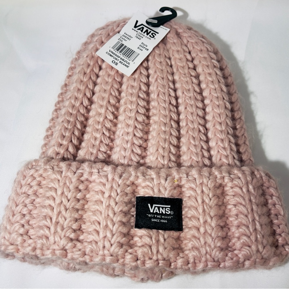Vans Pink Ribbed Knit Beanie Hat